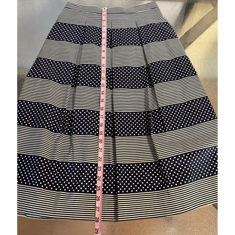 Boden Skirt Womens 4 Pleated Midi Polka Dot Striped Nautical Teacher Navy Blue - Picture 4 of 7